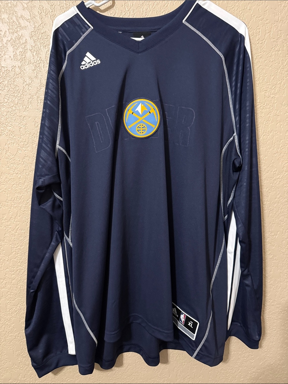 adidas Navy Denver Nuggets Crewneck Pullover with Gold Logo